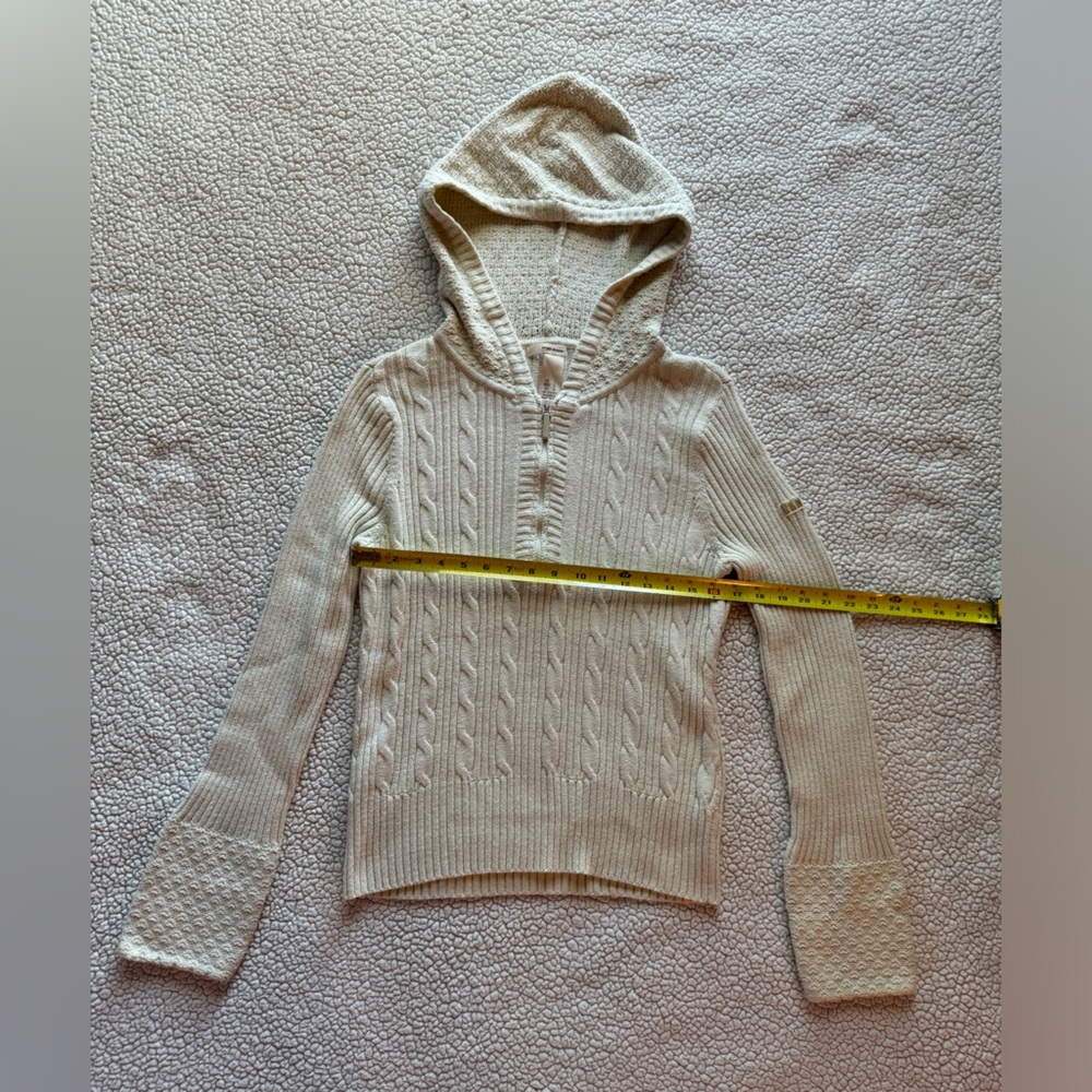 DKNY Women's Cream Cable Knit 3/4 zip Hoodie Sweater